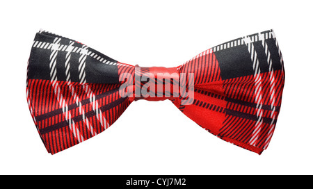 Rosso e nero plaid bow tie isolato su bianco Foto Stock