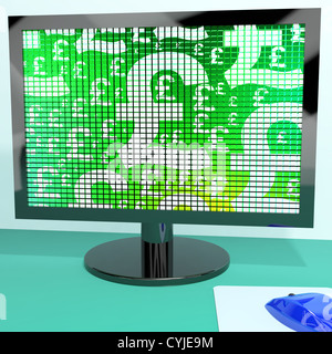 I simboli di cancelletto sul monitor del computer mostra il denaro e gli investimenti Foto Stock