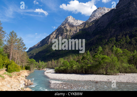 La Valle de Pineta; Pirenei; Spagna; fiume Cinca; Foto Stock