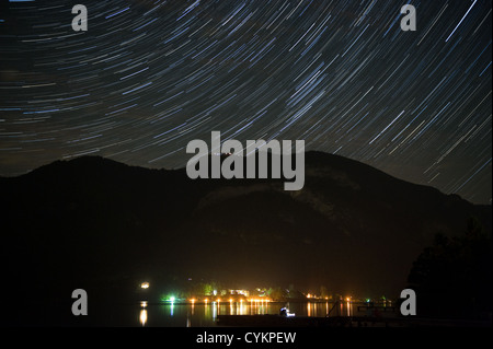 Startrails su una montagna in Austria in Europa Foto Stock