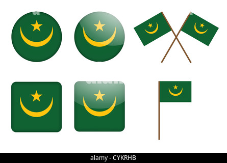 Set di badge con bandiera della Mauritania Foto Stock