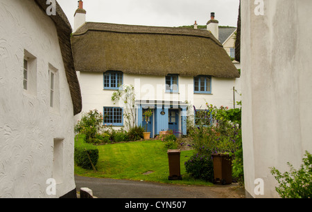 Cottage con il tetto di paglia, Speranza, Devon, Regno Unito Foto Stock