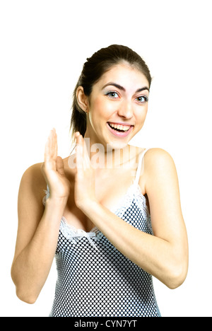 Felice ragazza battendo le mani Foto Stock