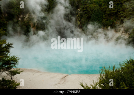 Fumante cratere inferno lago a Valle Vulcanica di Waimangu, Rotorua, Nuova Zelanda Foto Stock