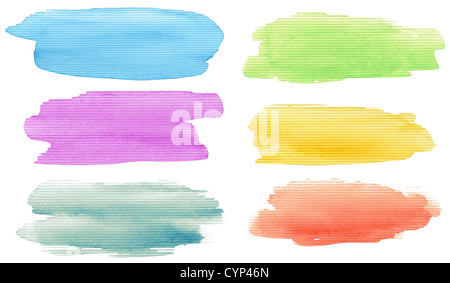 Acquarello dipinto a mano i tratti di pennello set. Isolato su sfondo bianco. Foto Stock