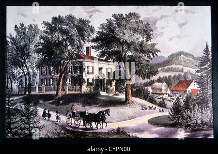 La Nuova Inghilterra Home, Currier & Ives, litografia Foto Stock