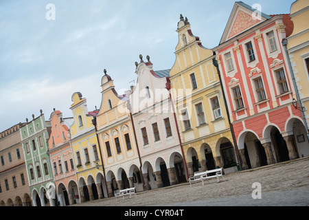 Facciata del Rinascimento e Barocco e case in Telc, Moravia del Sud, Repubblica Ceca - Patrimonio mondiale dell UNESCO Foto Stock