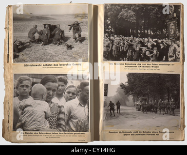 Quattro album fotografici di un'agenzia fotografica del 3° Reich, immagini di grande formato con descrizioni quattro album fotografici di grande formato (30 x 43 cm) per un totale di circa 730 foto di qualità eccezionale, soprattutto in formato 18 x 24 cm, incollate e commentate. Foto molto impressionanti del periodo del terzo Reich, con politico, militare (campagne contro Polonia, Francia, ecc.), arti, sport e film immagini. Ispezione consigliata. Un interessante gruppo con foto di qualità, storico, storico, persone, anni trenta, 20 ° secolo, NS, nazional socialismo, nazismo, T, diritti aggiuntivi-clearences-non disponibile Foto Stock