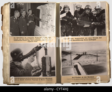 Quattro album fotografici di un'agenzia fotografica del 3° Reich, immagini di grande formato con descrizioni quattro album fotografici di grande formato (30 x 43 cm) per un totale di circa 730 foto di qualità eccezionale, soprattutto in formato 18 x 24 cm, incollate e commentate. Foto molto impressionanti del periodo del terzo Reich, con politico, militare (campagne contro Polonia, Francia, ecc.), arti, sport e film immagini. Ispezione consigliata. Un interessante gruppo con foto di qualità, storico, storico, persone, anni trenta, anni trenta, 20 ° secolo, NS, nazional socialismo, Na, diritti aggiuntivi-clearences-non disponibile Foto Stock