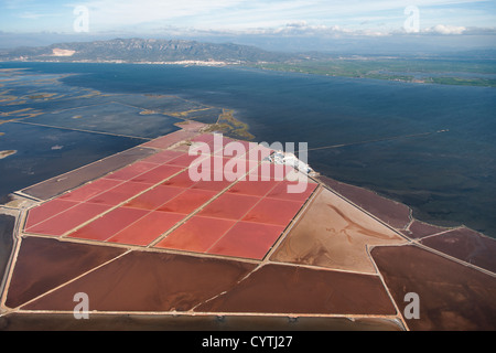 Vista aerea di Trinitat salinas, Punta de la Banya in Sant Carles de la Rapita, Ebro Delta parco naturale, Montsia, Tarragona Foto Stock