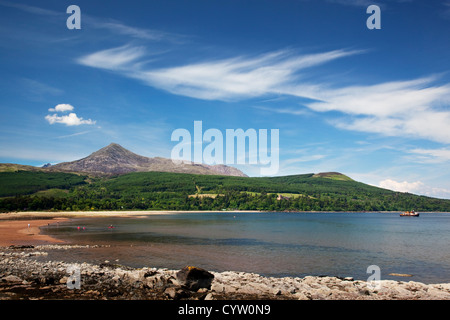 Vista di Goatfell da Brodick Bay, Arran, Scotland, Regno Unito Foto Stock