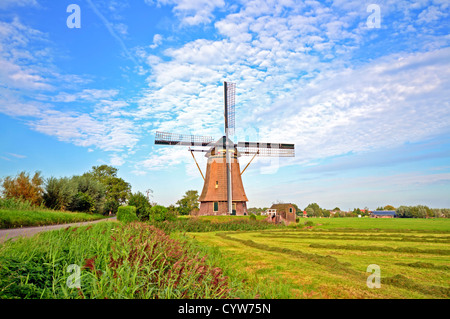 Mulino a vento tradizionale nella campagna dai Paesi Bassi Foto Stock