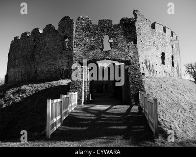 Restormel Castle, Cornwall, Inghilterra. Regno Unito. In bianco e nero. Foto Stock