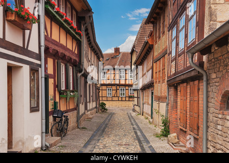 Vicolo Gildschaft a Quedlinburg, Sassonia-Anhalt, Germania, Europa Foto Stock