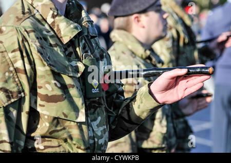 Domenica 11 novembre 2012, Carrickfergus, Irlanda del Nord. I membri della Royal British Legion, serve delle forze armate ed ex-combattenti prendere parte in ricordo domenica servizio. Alamy Live News Foto Stock