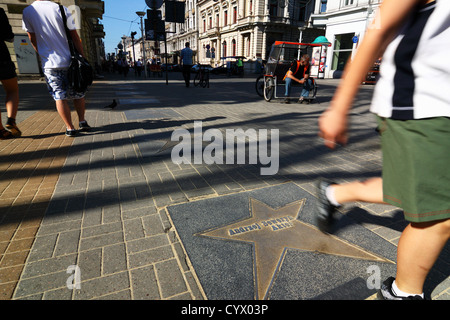 Lodz, walk of fame in Piotrkowska street, la strada più lunga in Polonia e uno dei più lunghi in Europa Foto Stock