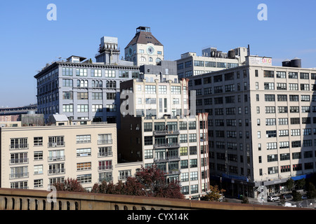 Dumbo, acronimo di verso il basso al di sotto del ponte di Manhattan cavalcavia quartiere di New York City borough di Brooklyn Foto Stock