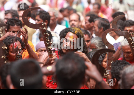 Kodungallur Bharani festival in Kodungallur Bhagavathy tempio, Kerala, India Foto Stock