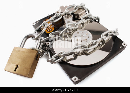 Close-up di un disco rigido del computer bloccato Foto Stock