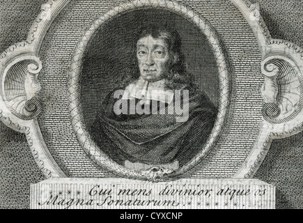 John Milton (1608-1674). Poeta inglese. Incisione. Il XVIII secolo. Foto Stock