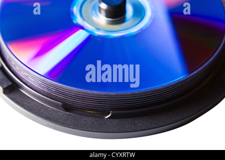 Scatola con dischi DVD , isolato su uno sfondo bianco , salvato tracciato di ritaglio Foto Stock