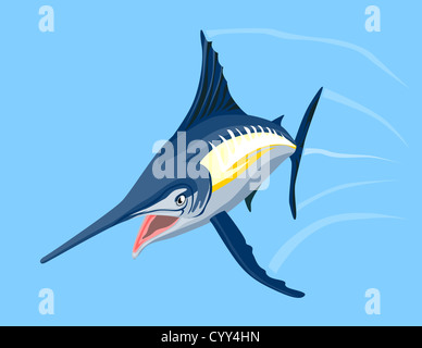 Illustrazione di un marlin azzurro Pesce jumping fatto in stile retrò. Foto Stock