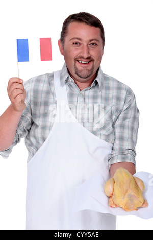 Il francese sventolare la bandiera per pollame francese Foto Stock