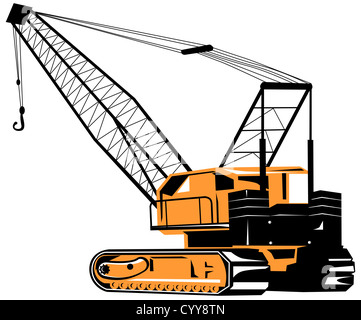 Illustrazione di una gru da cantiere paranco fatto in stile retrò. Foto Stock