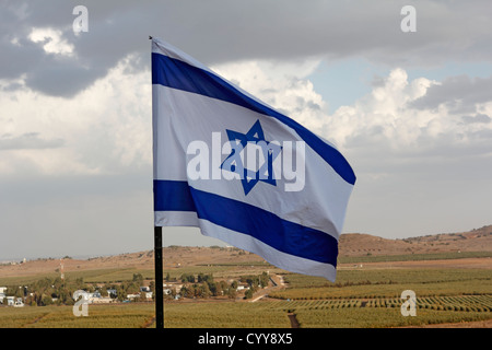 La bandiera di Israele nel Golan, Israele Foto Stock