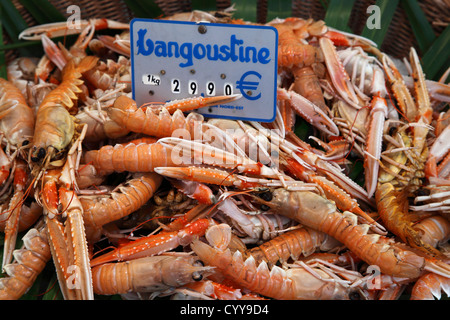 Scampi (Nephrops norvegicus) sul mercato del pesce di Parigi Foto Stock