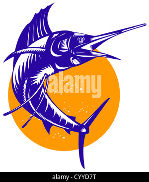 Illustrazione di un pesce sailfish jumping fatto in stile retrò. Foto Stock