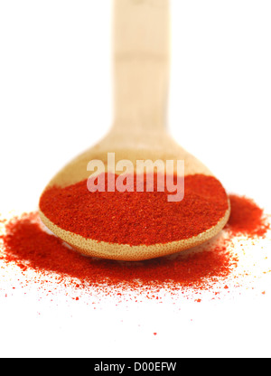 Macinato finemente affumicato paprika ungherese su un cucchiaio Foto Stock