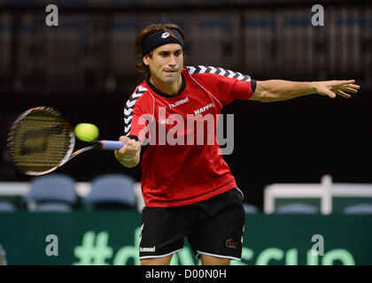 Praga, Repubblica Ceca. Il 13 novembre 2012. David Ferrer della Spagna è visto durante il corso di formazione tecnica per la Coppa Davis finale match di tennis Repubblica Ceca contro la Spagna a Praga Repubblica Ceca, Martedì 13 Novembre, 2012. (CTK foto/Katerina Sulova) Foto Stock