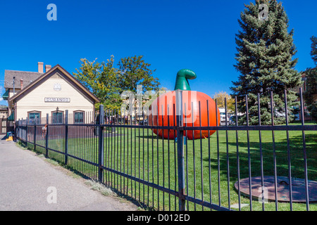 Autunno al Durango Train Depot per la ferrovia a scartamento ridotto Durango e Silverton in Colorado. Foto Stock