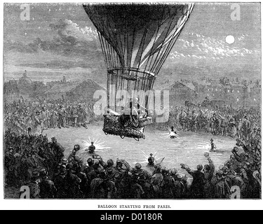 In mongolfiera ad aria calda a partire da Parigi durante l'Assedio di Parigi 1870 al 1871 Foto Stock