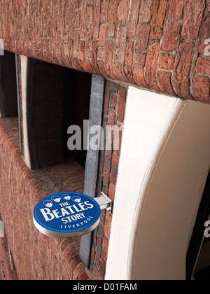 La storia dei Beatles firmano in Albert Dock Liverpool Regno Unito Foto Stock