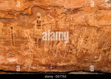 Gordon's (pannello dello sciamano galleria) Anasazi pittogrammi, il Parco Nazionale del Grand Canyon, Arizona Strip, Mohave County, Arizona. Foto Stock