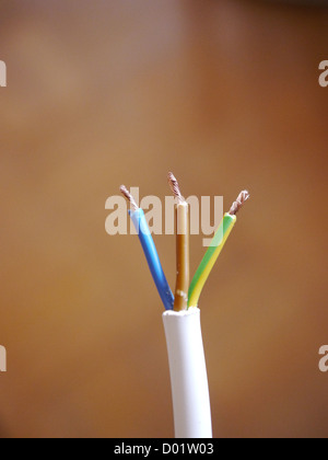 Cavi elettrici conduttori isolati su sfondo marrone Foto Stock