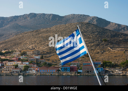 Case colorate, Halki, Chalki, Dodekanese, Grecia Foto Stock