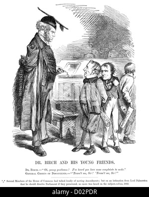 Dr Birch e i suoi giovani amici. Cartoon politico circa il Lord Palmerston minacciando di sciogliere il parlamento, Giugno 1862 Foto Stock