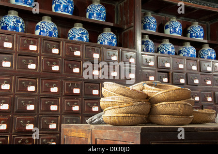 Cina, Shanghai. Acqua di antico villaggio di Zhujiajiao. Tong Tian He farmacia. Foto Stock