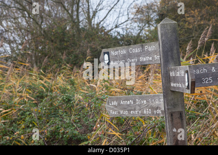 Cartello lungo la costa di Norfolk percorso, vicino a Wells-next-Mare, Norfolk, Regno Unito Foto Stock