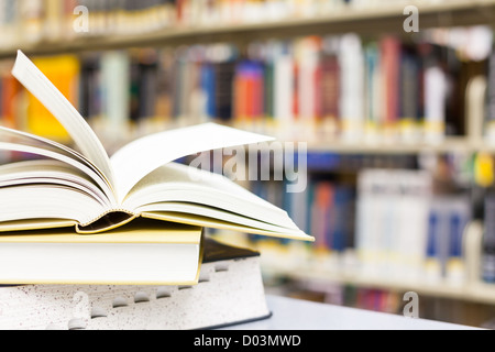 Libri e libri di testo mostrato in una scuola di Impostazione / regolazione della libreria (libro leganti sono realizzati su misura e non il diritto d'autore) Foto Stock