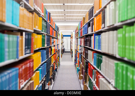 Libri e libri di testo mostrato in una scuola di Impostazione / regolazione della libreria (libro leganti sono realizzati su misura e non il diritto d'autore) Foto Stock