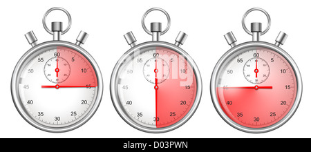 Cronometri impostare isolato su bianco con 15, 30, 45 secondi periodo evidenziata Foto Stock