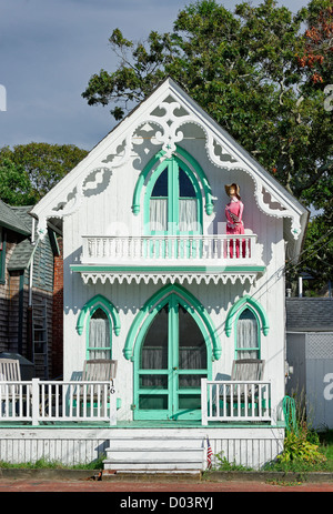 Campeggio cottages, Oak Bluffs, Martha's Vineyard, Massachusetts, STATI UNITI D'AMERICA Foto Stock