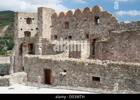 Le rovine del Castello di Devin sulle rive del fiume Danubio vicino a Bratislava in Slovacchia. Foto Stock