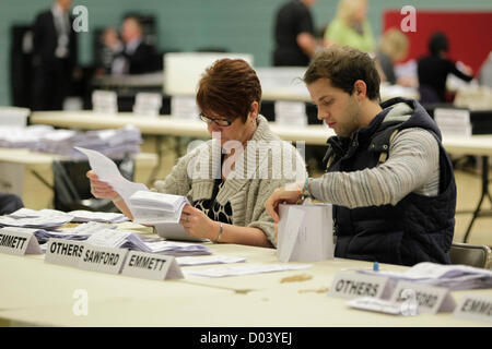 Corby,Northamptonshire. 16 novembre, 2012. Conteggio dei voti in corso presso il Corby By-Election nel Northamptonshire Foto Stock