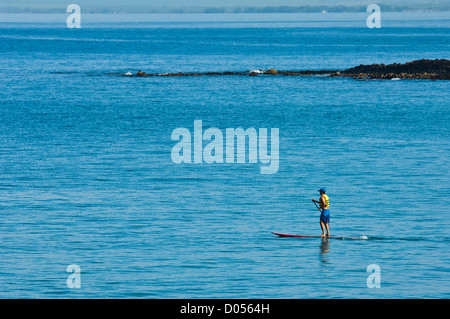 L'uomo sguazzare un stand up paddle board Wailea Maui Hawaii Foto Stock