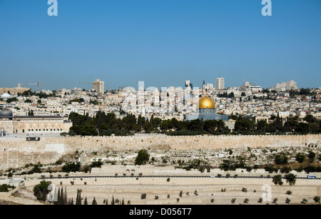 Lo skyline di Gerusalemme con la roccia mosk Foto Stock